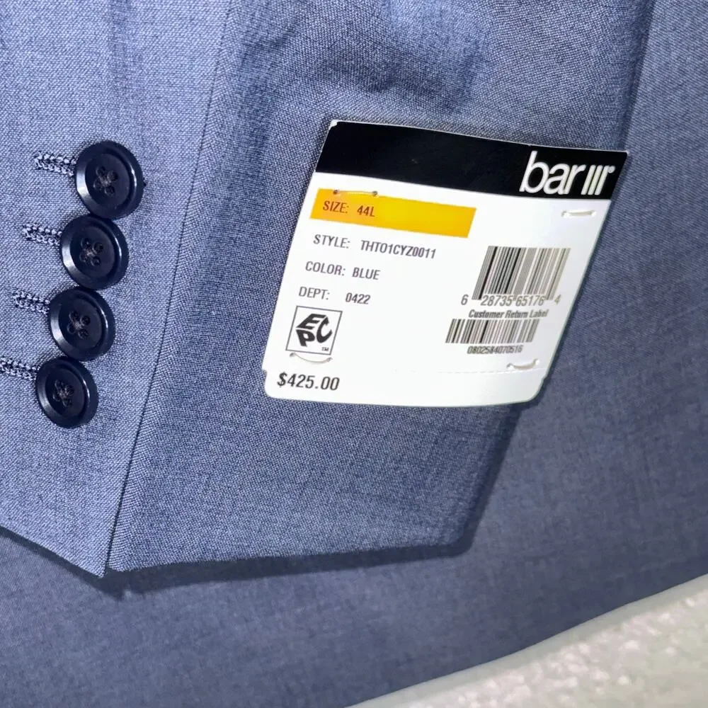 Bar III Men's Slim-Fit Wool-Blend Solid Suit Jacket, blue 44L $425